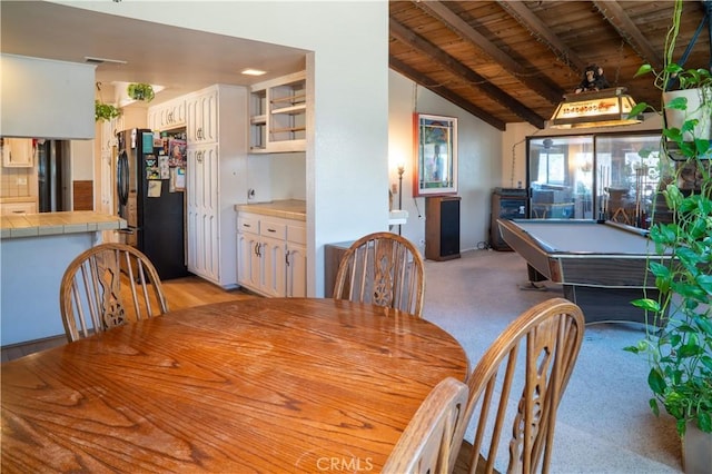 3134 Half Circle Rd, Norco, CA 92860 - dining space featuring wood ceiling and billiards table