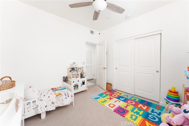 11046 Wander Dr, Rancho Cucamonga, CA 91730 - bedroom with carpet, a closet, and a ceiling fan