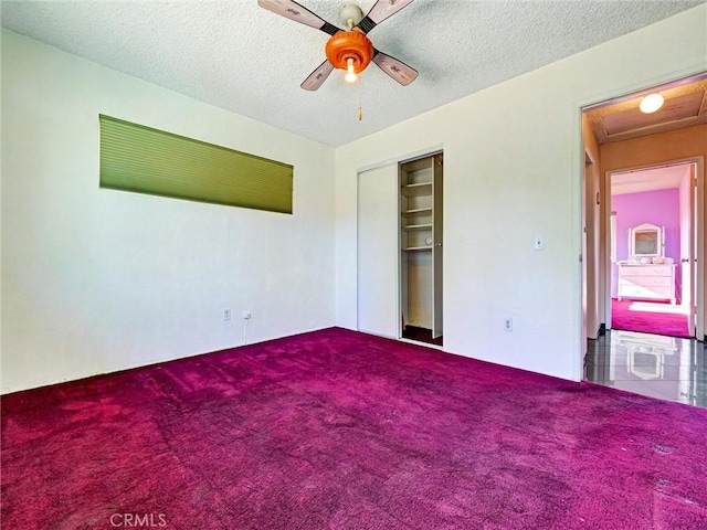 346 E Plymouth St, Glendora, CA 91740 - unfurnished bedroom with carpet flooring, a closet, a ceiling fan, and a textured ceiling