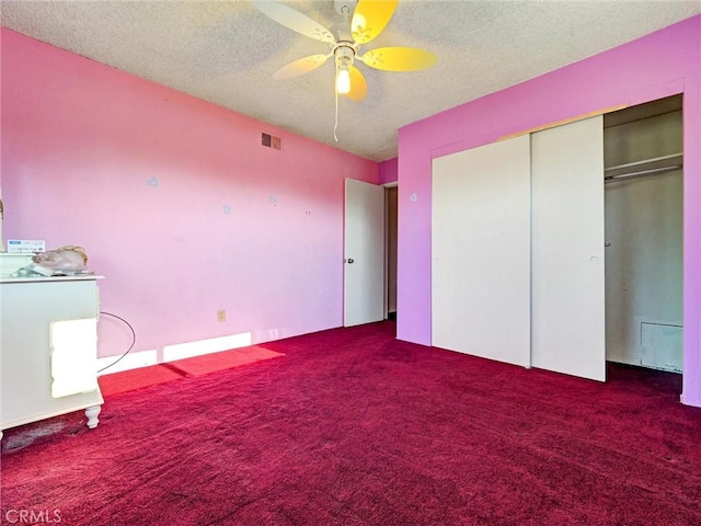 346 E Plymouth St, Glendora, CA 91740 - unfurnished bedroom featuring carpet floors, a closet, a textured ceiling, and ceiling fan