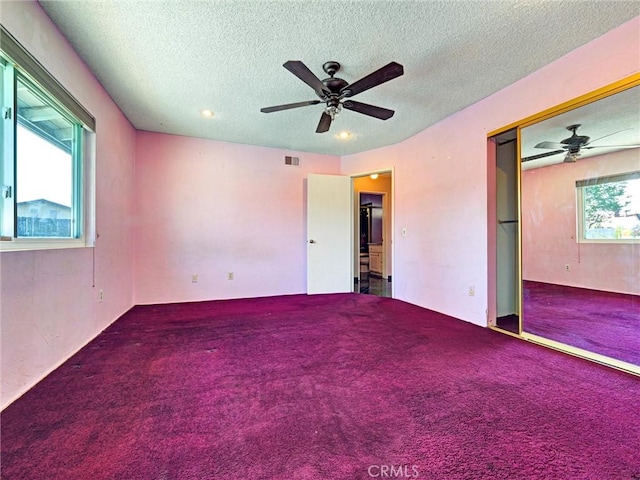 346 E Plymouth St, Glendora, CA 91740 - unfurnished bedroom with carpet, a textured ceiling, ceiling fan, a closet, and recessed lighting