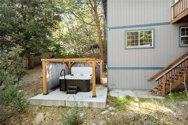1348 Manzanita Way, Lake Arrowhead, CA 92352 - view of patio / terrace featuring a hot tub and stairway