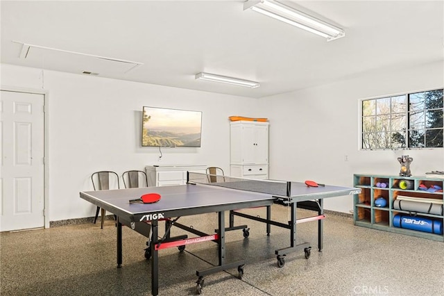 1348 Manzanita Way, Lake Arrowhead, CA 92352 - game room featuring attic access and speckle patterned floor