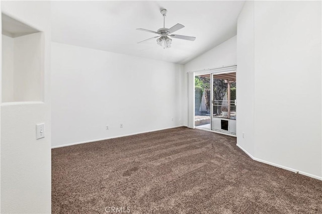 1083 Mill Iron Way, San Jacinto, CA 92583 - empty room featuring carpet floors, lofted ceiling, and a ceiling fan