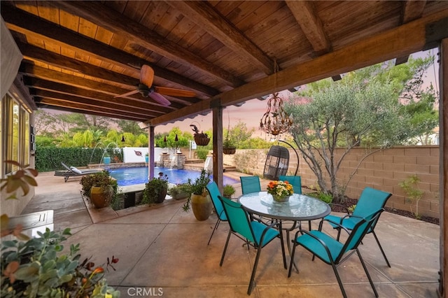 28889 Edenton Way, Temecula, CA 92591 - fenced backyard featuring outdoor dining area, a patio area, and a ceiling fan