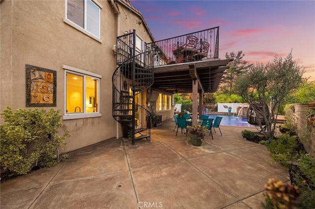 28889 Edenton Way, Temecula, CA 92591 - view of patio / terrace featuring stairs, outdoor dining space, and a deck