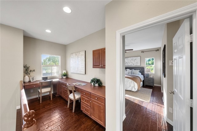 28889 Edenton Way, Temecula, CA 92591 - home office featuring dark wood finished floors, plenty of natural light, recessed lighting, and built in study area