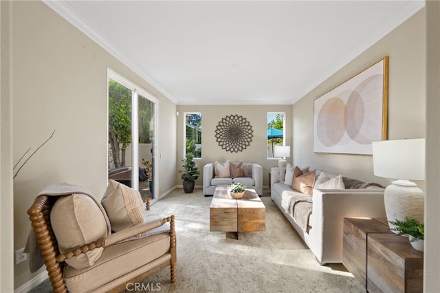 28889 Edenton Way, Temecula, CA 92591 - living room featuring healthy amount of natural light, light carpet, and ornamental molding