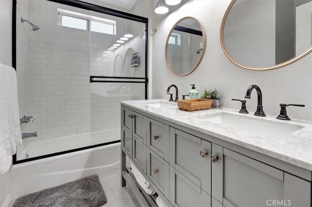 239 Nieto Ave Unit A, Long Beach, CA 90803 - bathroom with combined bath / shower with glass door, double vanity, and tile patterned floors