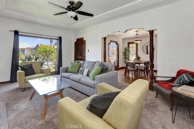239 Nieto Ave Unit A, Long Beach, CA 90803 - living area with a raised ceiling, arched walkways, and a ceiling fan