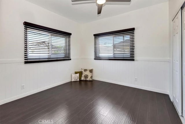 239 Nieto Ave Unit A, Long Beach, CA 90803 - spare room with wainscoting, ceiling fan, and wood finished floors