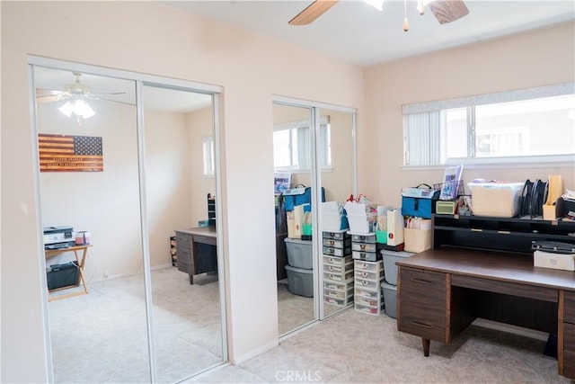 10515 Acoro St, Bellflower, CA 90706 - home office with a ceiling fan and light carpet