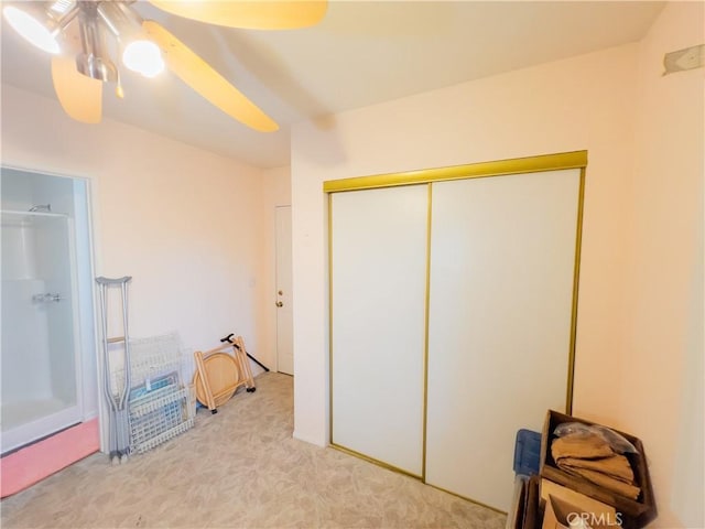 10515 Acoro St, Bellflower, CA 90706 - unfurnished bedroom with light carpet, a closet, and ceiling fan