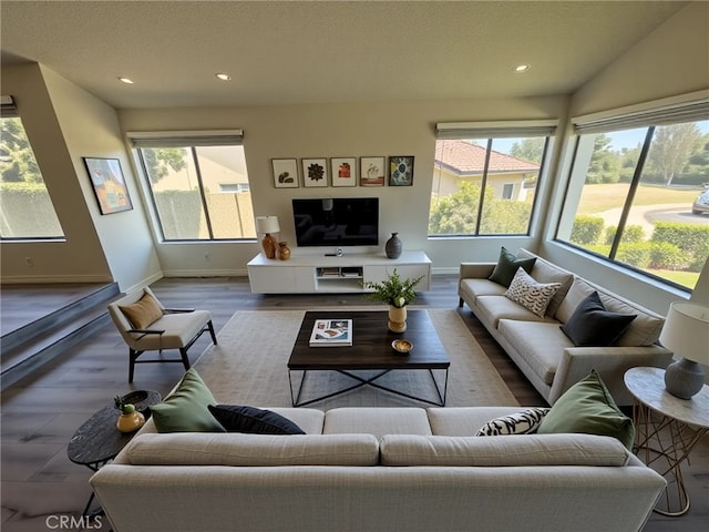 22608 Ironbark Dr, Diamond Bar, CA 91765 - living area with recessed lighting, wood finished floors, and a textured ceiling