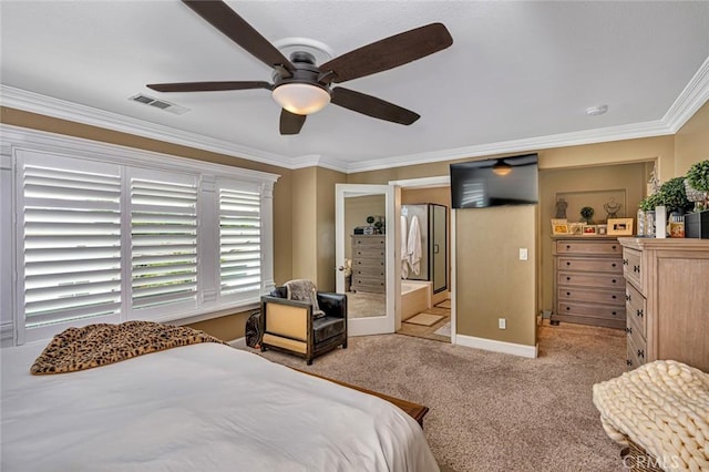 4139 Sunshine Ct, Merced, CA 95340 - carpeted bedroom with ornamental molding and a ceiling fan