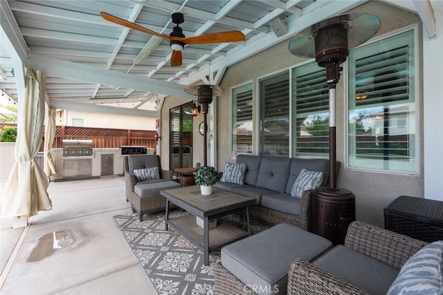 4139 Sunshine Ct, Merced, CA 95340 - view of patio / terrace featuring an outdoor kitchen, an outdoor living space, and ceiling fan