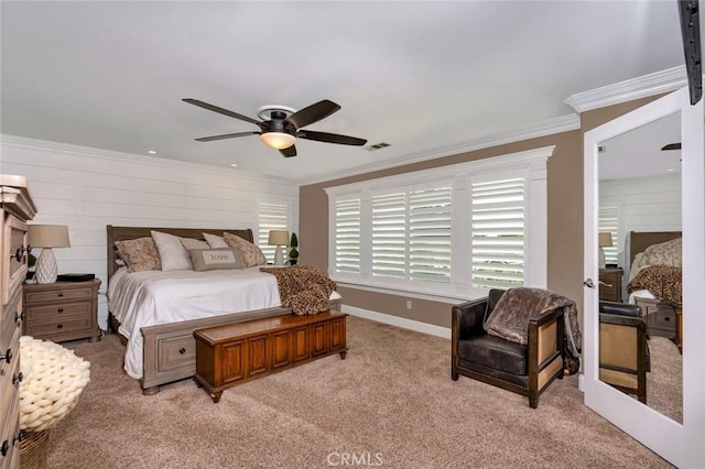 4139 Sunshine Ct, Merced, CA 95340 - bedroom featuring light carpet, crown molding, and a ceiling fan