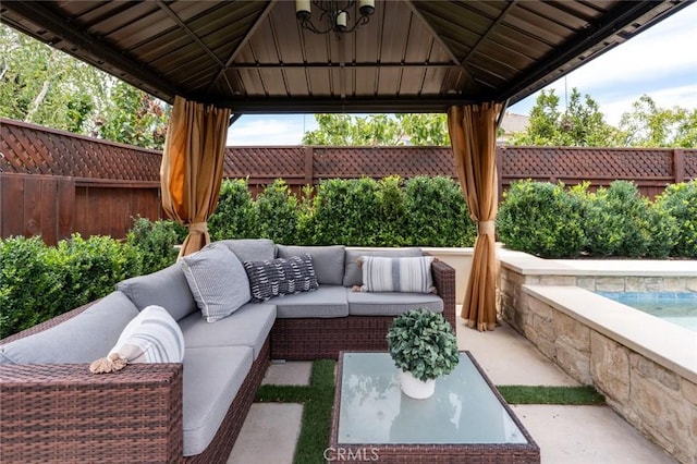 4139 Sunshine Ct, Merced, CA 95340 - fenced backyard with a gazebo, an outdoor hangout area, and a patio area