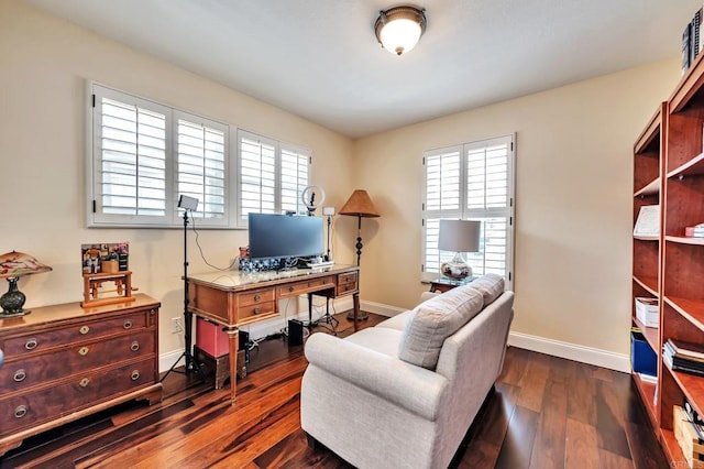 6847 Adolphia Dr, Carlsbad, CA 92011 - home office with dark wood-style floors and baseboards