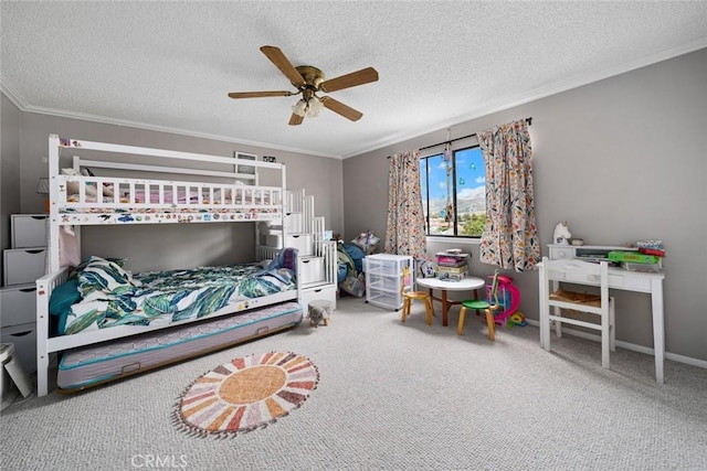 1246 15th St, Los Osos, CA 93402 - carpeted bedroom featuring crown molding, a textured ceiling, and ceiling fan