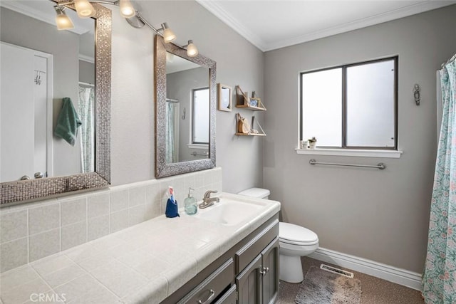 1246 15th St, Los Osos, CA 93402 - bathroom with vanity, tasteful backsplash, and crown molding