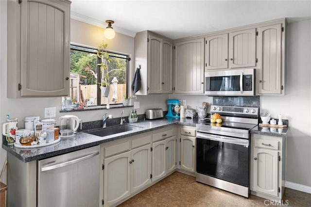 1246 15th St, Los Osos, CA 93402 - kitchen with appliances with stainless steel finishes and ornamental molding