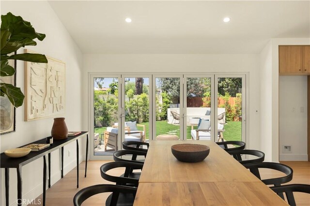 3499 San Rafael Cir, Costa Mesa, CA 92626 - dining area featuring wood finished floors, plenty of natural light, and recessed lighting