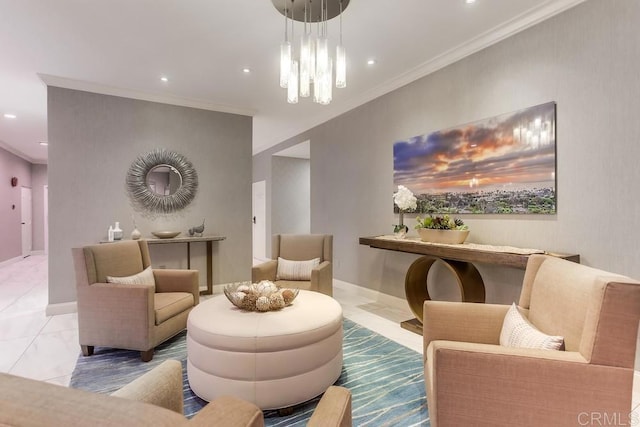 2500 Torrey Pines Rd Unit 1101, La Jolla, CA 92037 - living area featuring recessed lighting, a chandelier, and ornamental molding