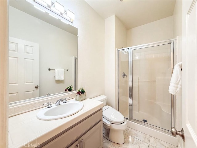 43097 Calle Camellia, Temecula, CA 92592 - bathroom with a stall shower, vanity, and marble finish floors