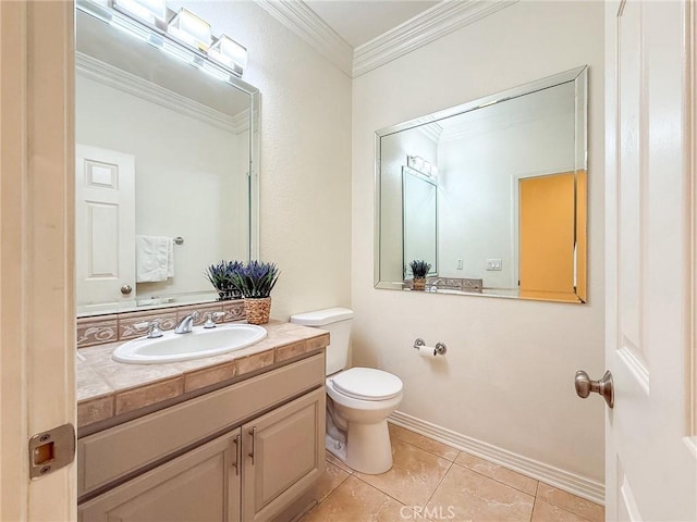 43097 Calle Camellia, Temecula, CA 92592 - half bathroom featuring ornamental molding, vanity, and tile patterned flooring