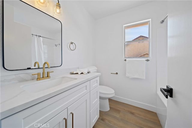 2143 Westminster Dr, Palmdale, CA 93550 - bathroom with wood finished floors, vanity, and curtained shower