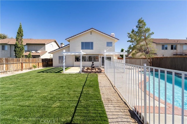 2143 Westminster Dr, Palmdale, CA 93550 - back of house with a pergola, a fenced backyard, a patio area, and stucco siding