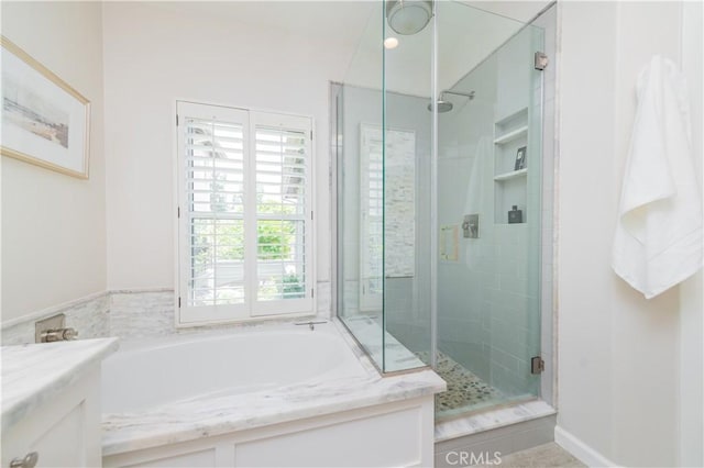 5 Bretagne, Newport Coast, CA 92657 - full bath with a stall shower, a bath, and vanity