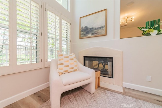 5 Bretagne, Newport Coast, CA 92657 - sitting room featuring healthy amount of natural light, a glass covered fireplace, and wood finished floors
