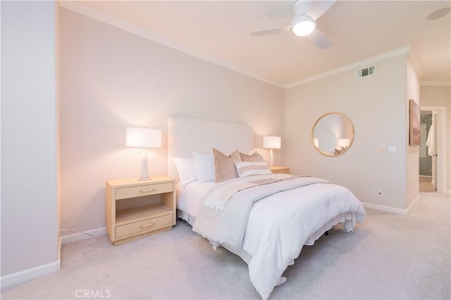 5 Bretagne, Newport Coast, CA 92657 - bedroom featuring ornamental molding, light carpet, and a ceiling fan