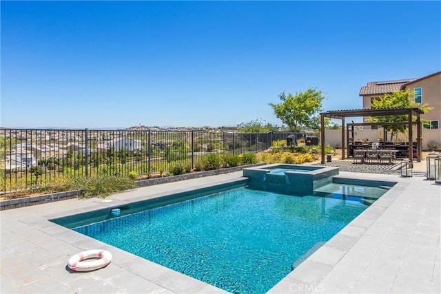 13438 Ambrosia Ct, Riverside, CA 92503 - view of swimming pool featuring a pool with connected hot tub, a patio, and a pergola