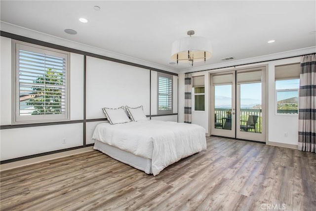 13438 Ambrosia Ct, Riverside, CA 92503 - bedroom with ornamental molding, access to outside, wood finished floors, and recessed lighting