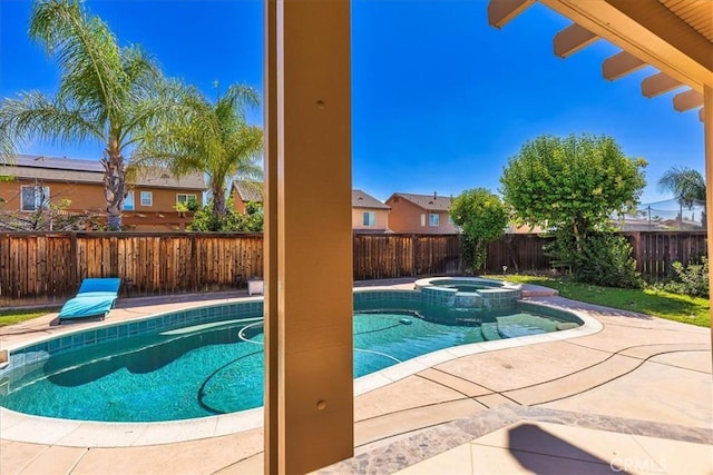 31578 Waterfall Way, Murrieta, CA 92563 - view of pool featuring a fenced backyard, a patio area, and a pool with connected hot tub