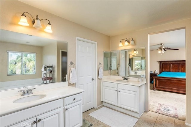 31578 Waterfall Way, Murrieta, CA 92563 - full bath with two vanities, ensuite bathroom, tile patterned floors, and a ceiling fan