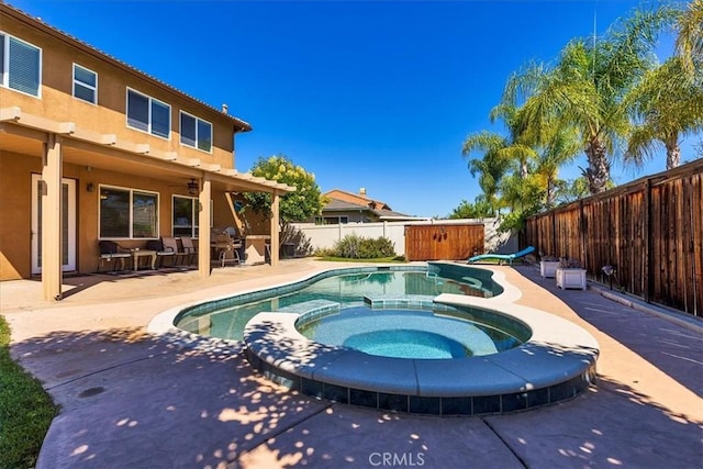 31578 Waterfall Way, Murrieta, CA 92563 - view of swimming pool with a fenced backyard, a patio, and a pool with connected hot tub