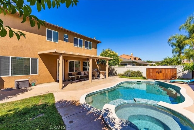 31578 Waterfall Way, Murrieta, CA 92563 - view of pool featuring a fenced backyard, a pool with connected hot tub, and a patio