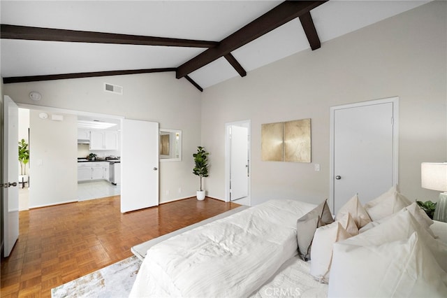 1061 Regis Way, Tustin, CA 92780 - bedroom with beam ceiling and high vaulted ceiling