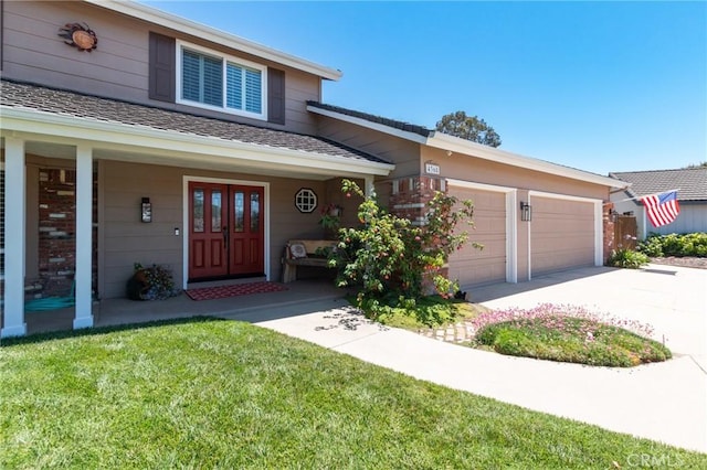 4368 Manchester Ct, Santa Maria, CA 93455 - traditional-style home featuring concrete driveway, a garage, a front lawn, a porch, and a shingled roof
