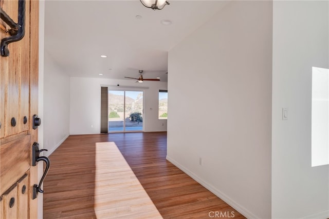 7765 Elwood St, Joshua Tree, CA 92252 - entryway featuring light wood-style flooring, recessed lighting, and ceiling fan