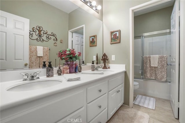 22760 Shadygrove Ct, Wildomar, CA 92595 - bathroom with double vanity, shower / bath combination with glass door, and tile patterned floors