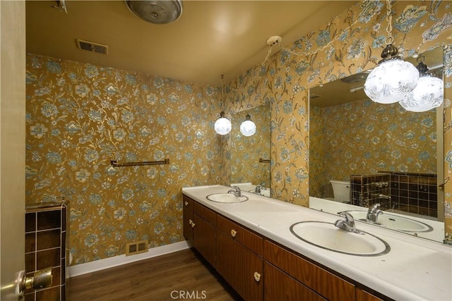 1032 S Golden W Ave Unit A, Arcadia, CA 91007 - bathroom with wood finished floors and double vanity