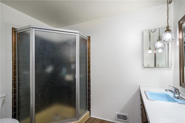 1032 S Golden W Ave Unit A, Arcadia, CA 91007 - full bath featuring vanity, a stall shower, and wood finished floors