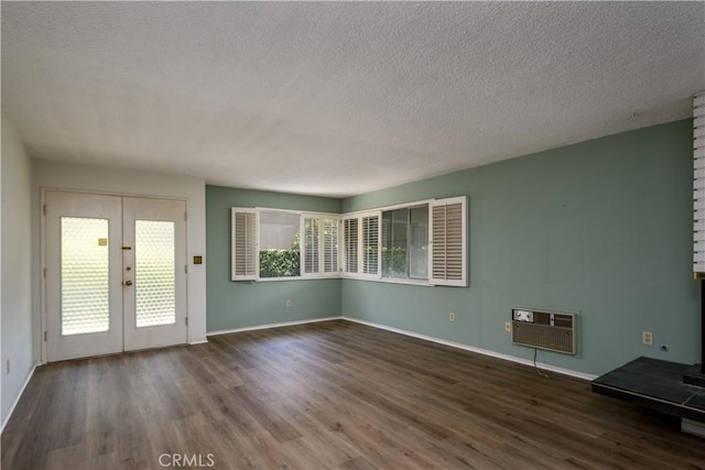 1032 S Golden W Ave Unit A, Arcadia, CA 91007 - unfurnished living room with wood finished floors, french doors, a textured ceiling, and a wall mounted air conditioner