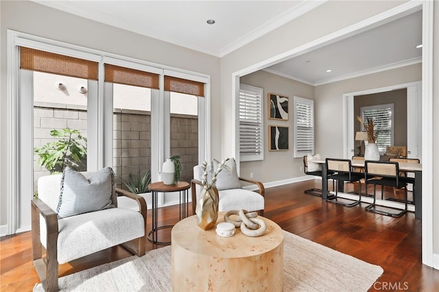 54 Sycamore Bnd, Irvine, CA 92620 - sitting room with hardwood / wood-style flooring, ornamental molding, and recessed lighting