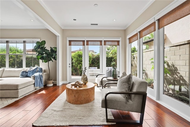 54 Sycamore Bnd, Irvine, CA 92620 - living area with dark wood-type flooring and crown molding
